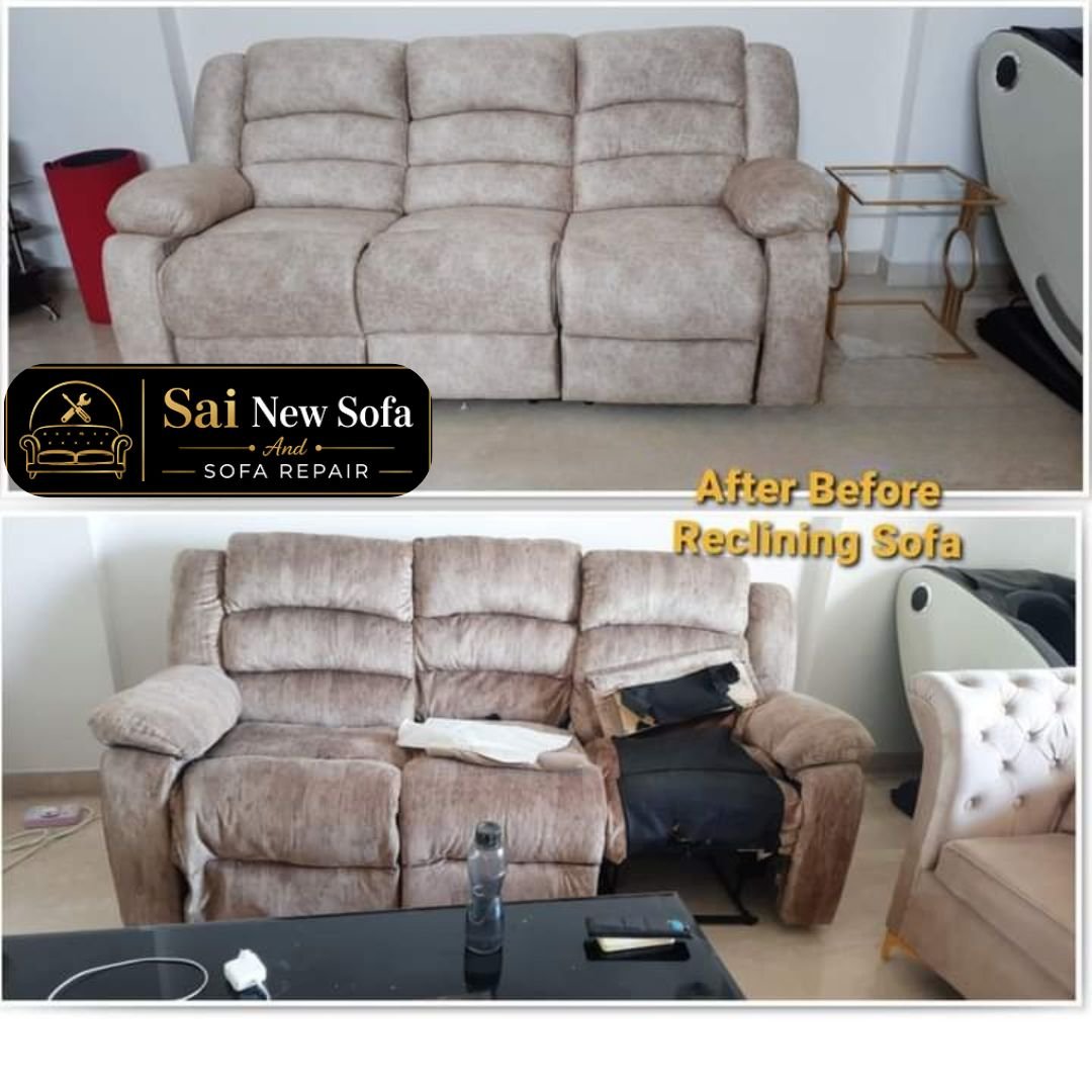 Before-after snapshots showcase sofa repair expertise, reviving furniture beautifully.